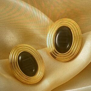 Elegant Gold and Black Oval Earrings